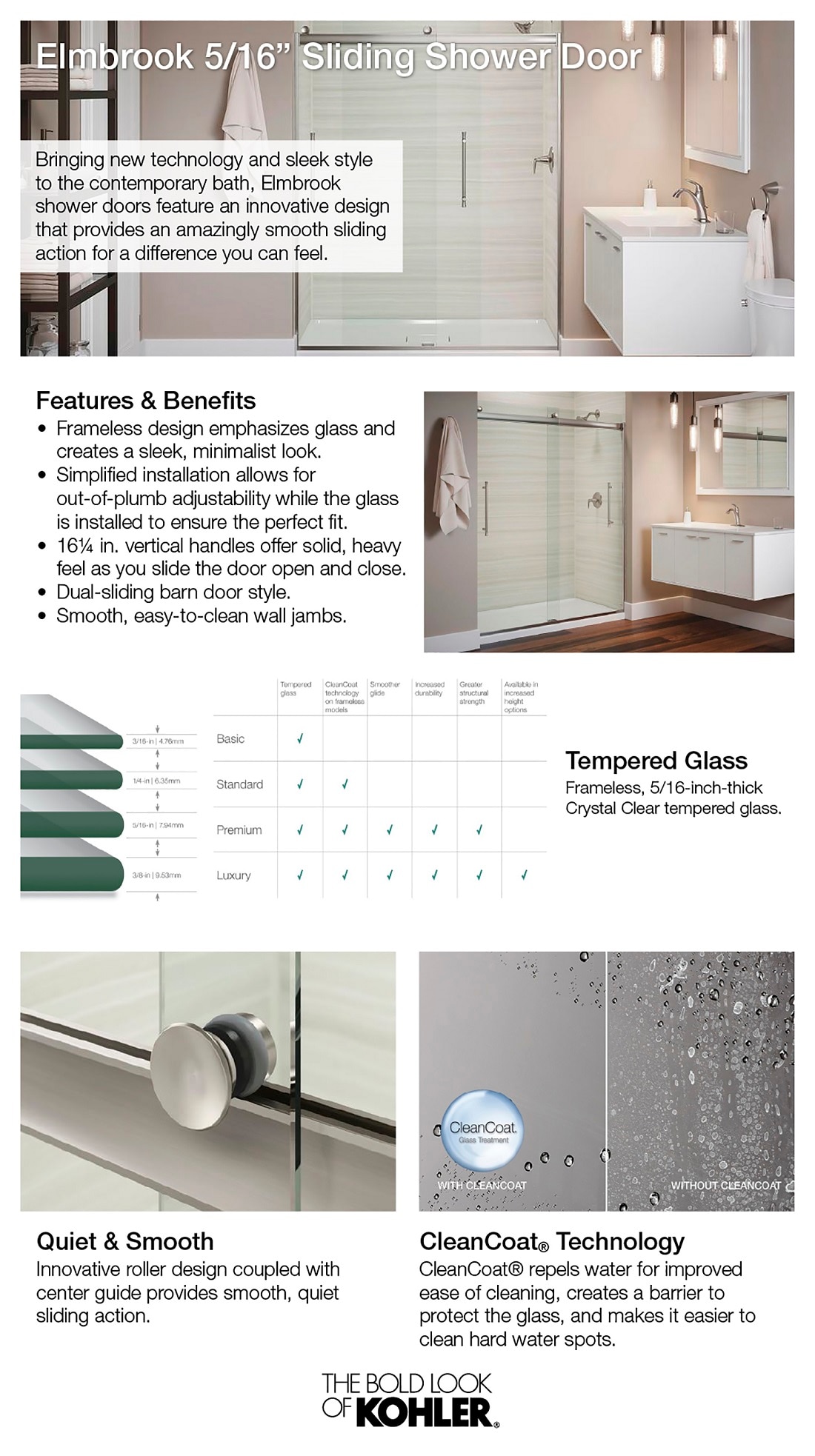 KOHLER Elmbrook 47.625 in. x 73.4375 in. Frameless Sliding Shower Door